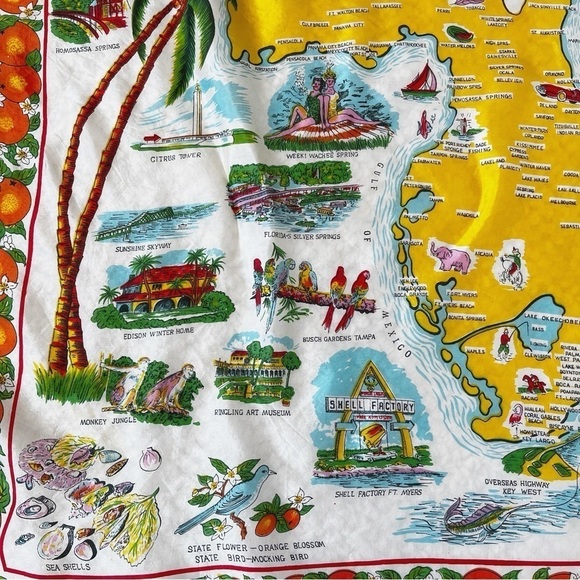 Vintage 50s Florida Map Scarf Wrap Headscarf Sun-Glo 28 - Picture 6 of 12